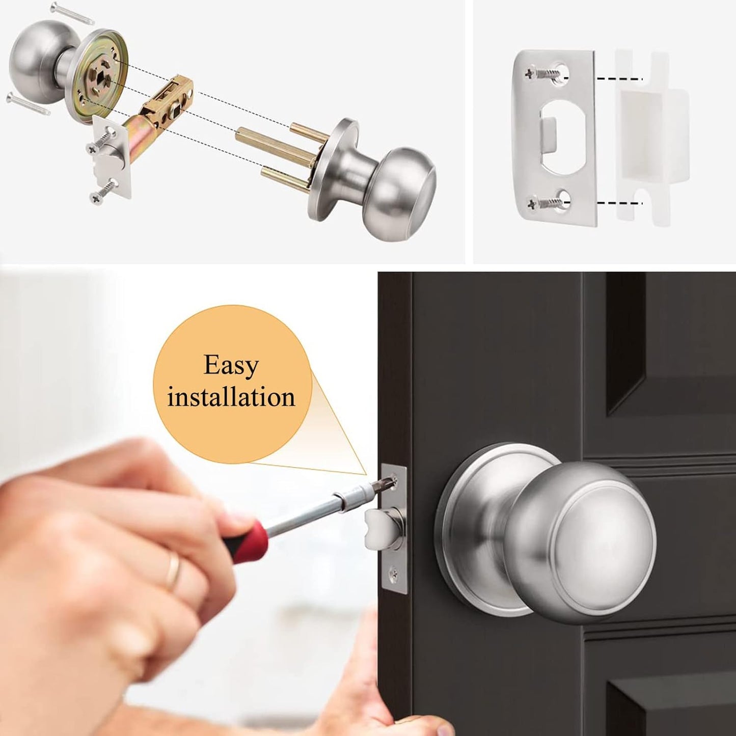 10-Pack Probrico Brushed Nickel Interior Passage Door Knobs with Adjustable Latch for Hall/Closet