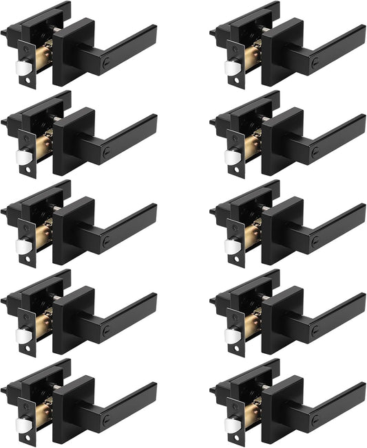 10 Pack Probrico Matte Black Privacy Door Handles - Heavy Duty Interior Door Lever Lockset for Bedroom and Bathroom - Keyless Hardware