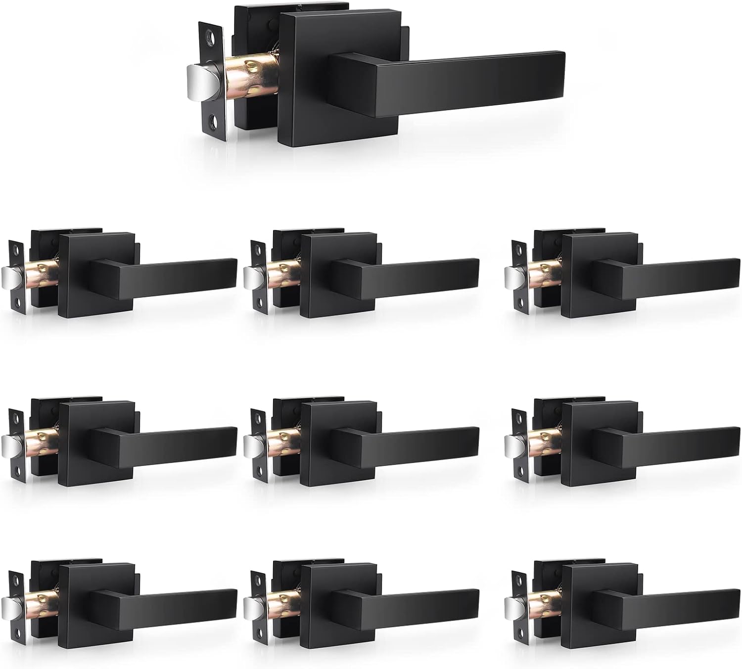 10 Pack Probrico Matte Black Square Passage Door Levers for Pantry Utility Room - Heavy Duty Interior Handles for Hall/Closet - Contractor Pack