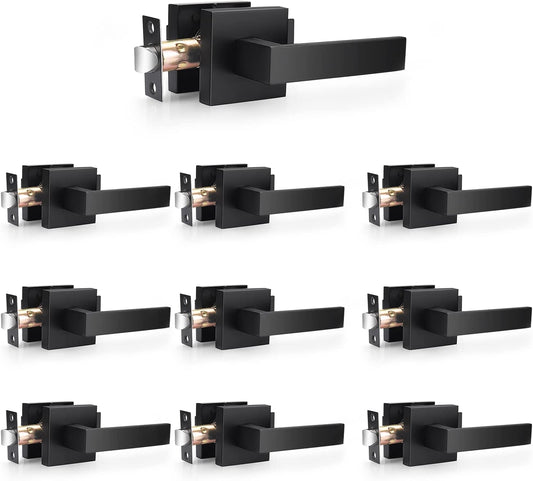 10 Pack Probrico Matte Black Square Passage Door Levers for Pantry Utility Room - Heavy Duty Interior Handles for Hall/Closet - Contractor Pack