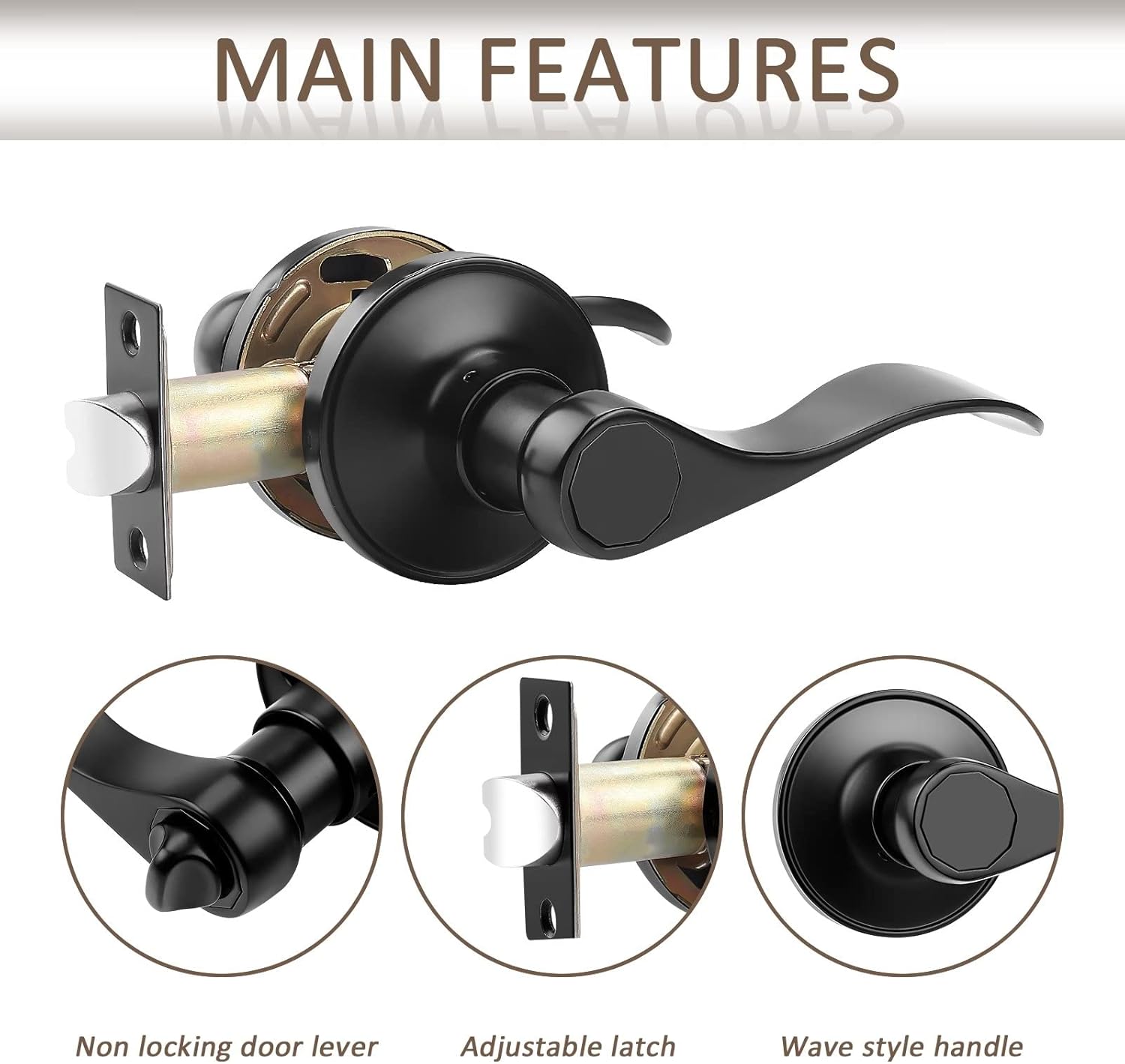 10 Pack Probrico Passage Door Lever Set, Keyless Non-Locking Black Finish Wave Door Handle for Hallway/Closets - Reversible Right/Left Hand