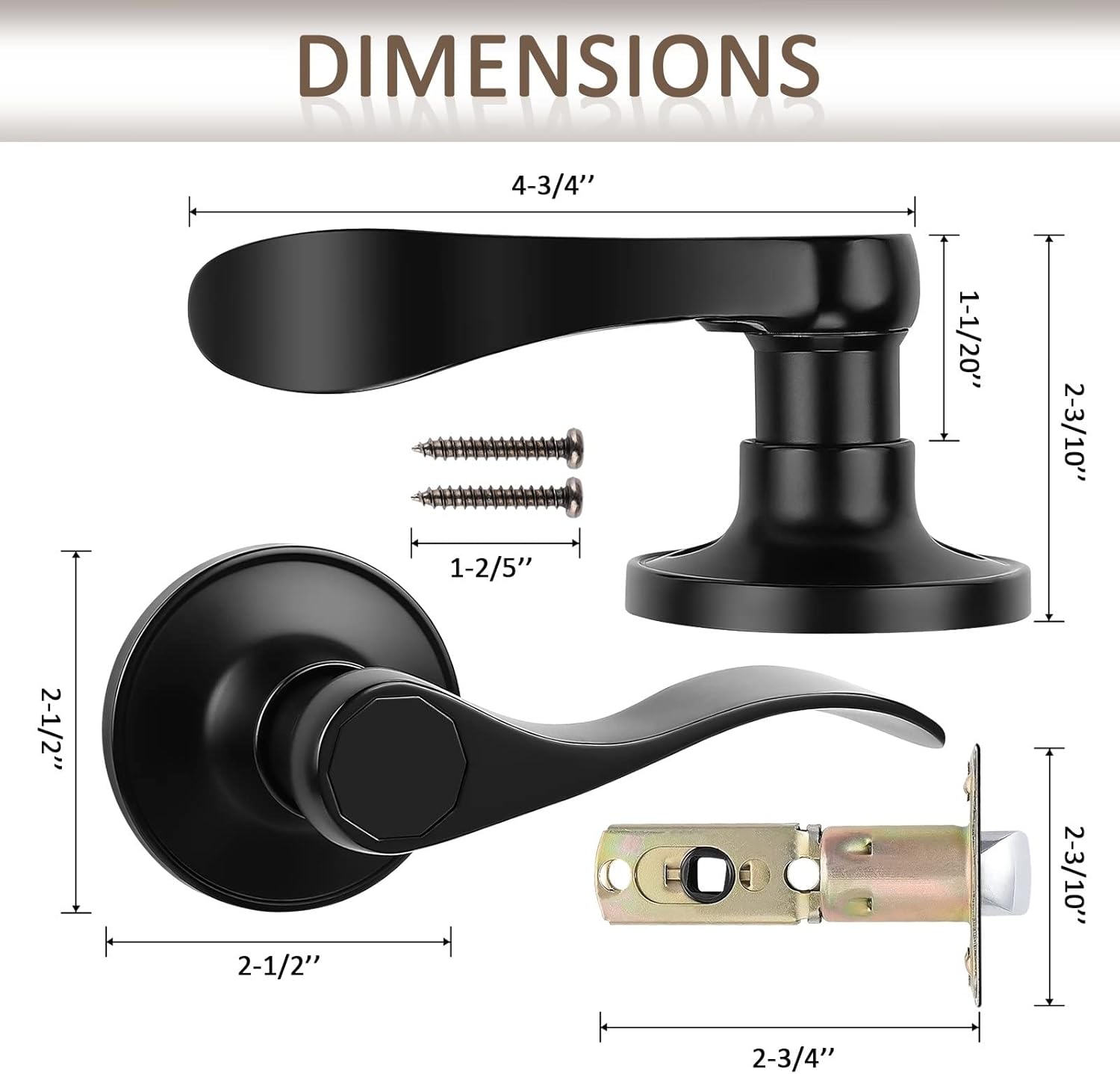 10 Pack Probrico Passage Door Lever Set, Keyless Non-Locking Black Finish Wave Door Handle for Hallway/Closets - Reversible Right/Left Hand