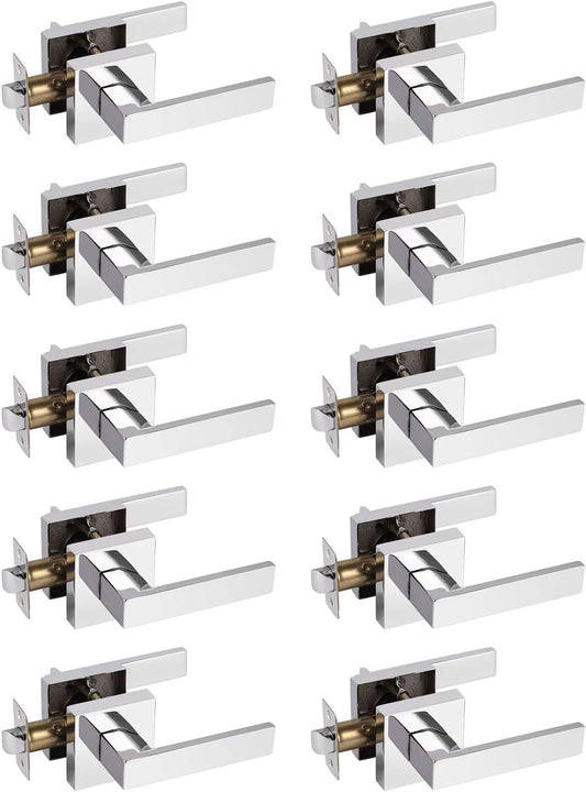 10 Pack Probrico Polished Chrome Square Leverset Door Handles for Hallway and Closet - Modern Style Interior Non-Locking Hardware
