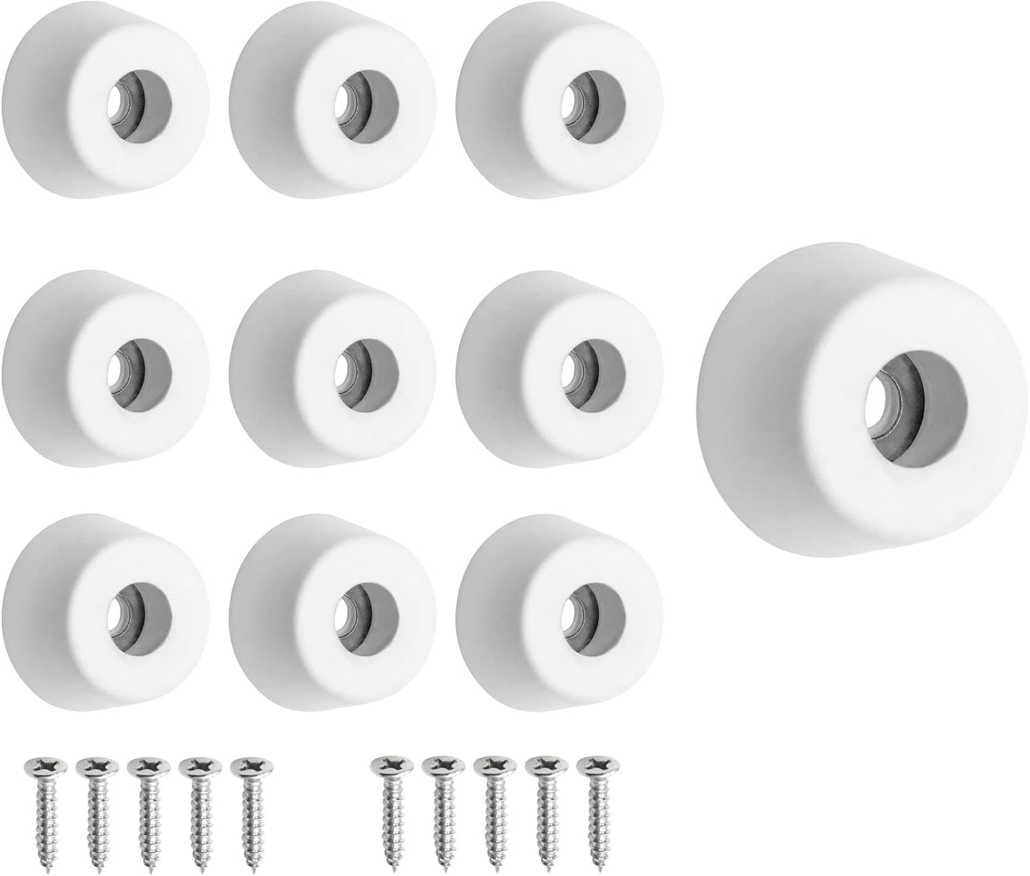 10 Pack Round White Rubber Non Slip Cutting Board Feet with Stainless Steel Screws - 0.51" x 0.98