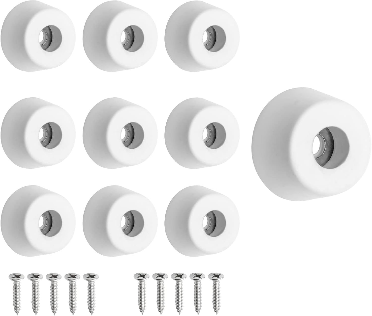10 Pack Round White Rubber Non Slip Cutting Board Feet with Stainless Steel Screws - 0.51" x 0.98