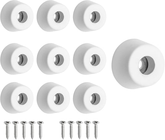 10 Pack Round White Rubber Non Slip Cutting Board Feet with Stainless Steel Screws - 0.51" x 0.98