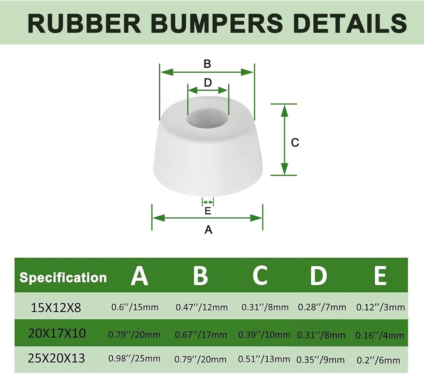10 Pack Round White Rubber Non Slip Cutting Board Feet with Stainless Steel Screws - 0.51" x 0.98