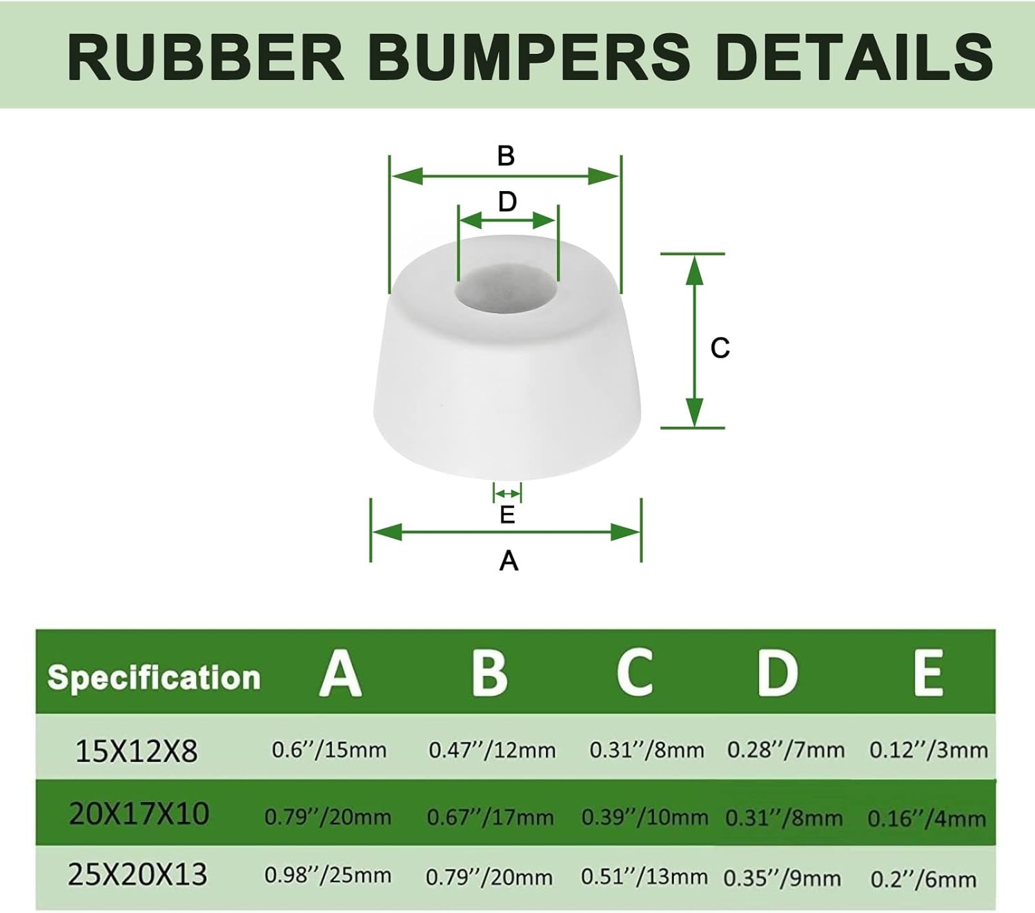 10 Pack Round White Rubber Non Slip Cutting Board Feet with Stainless Steel Screws - 0.51" x 0.98