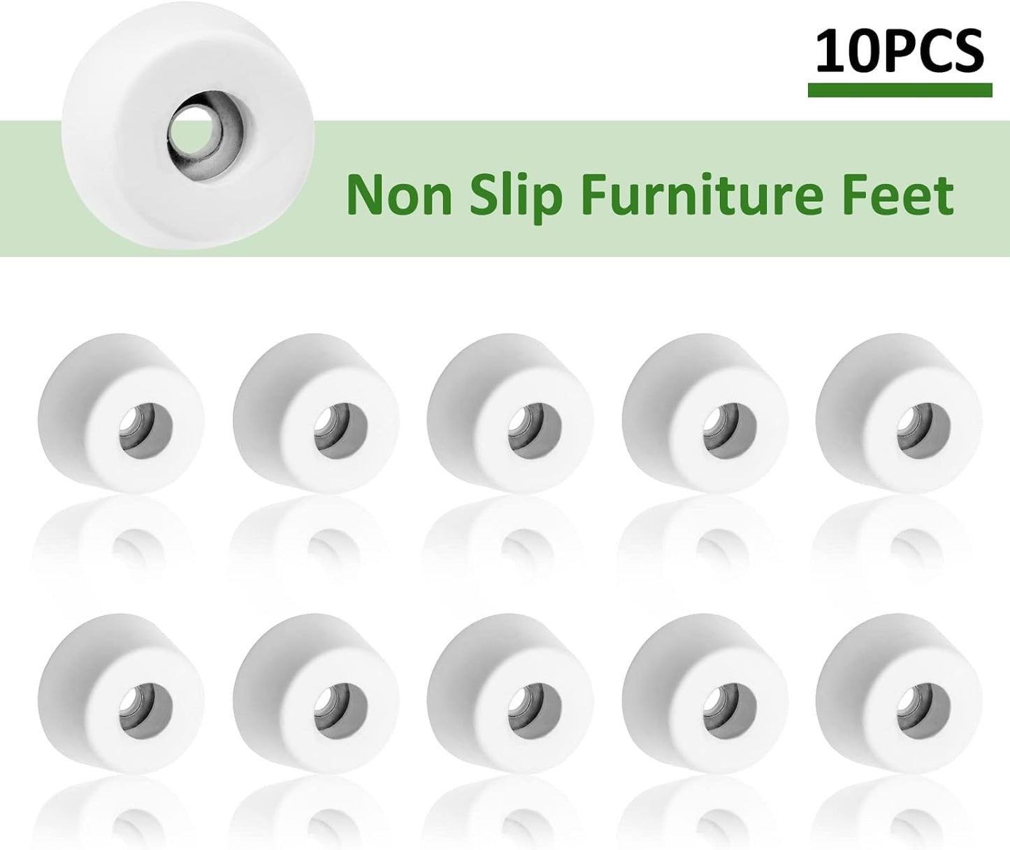 10 Pack Round White Rubber Non Slip Cutting Board Feet with Stainless Steel Screws - 0.51" x 0.98