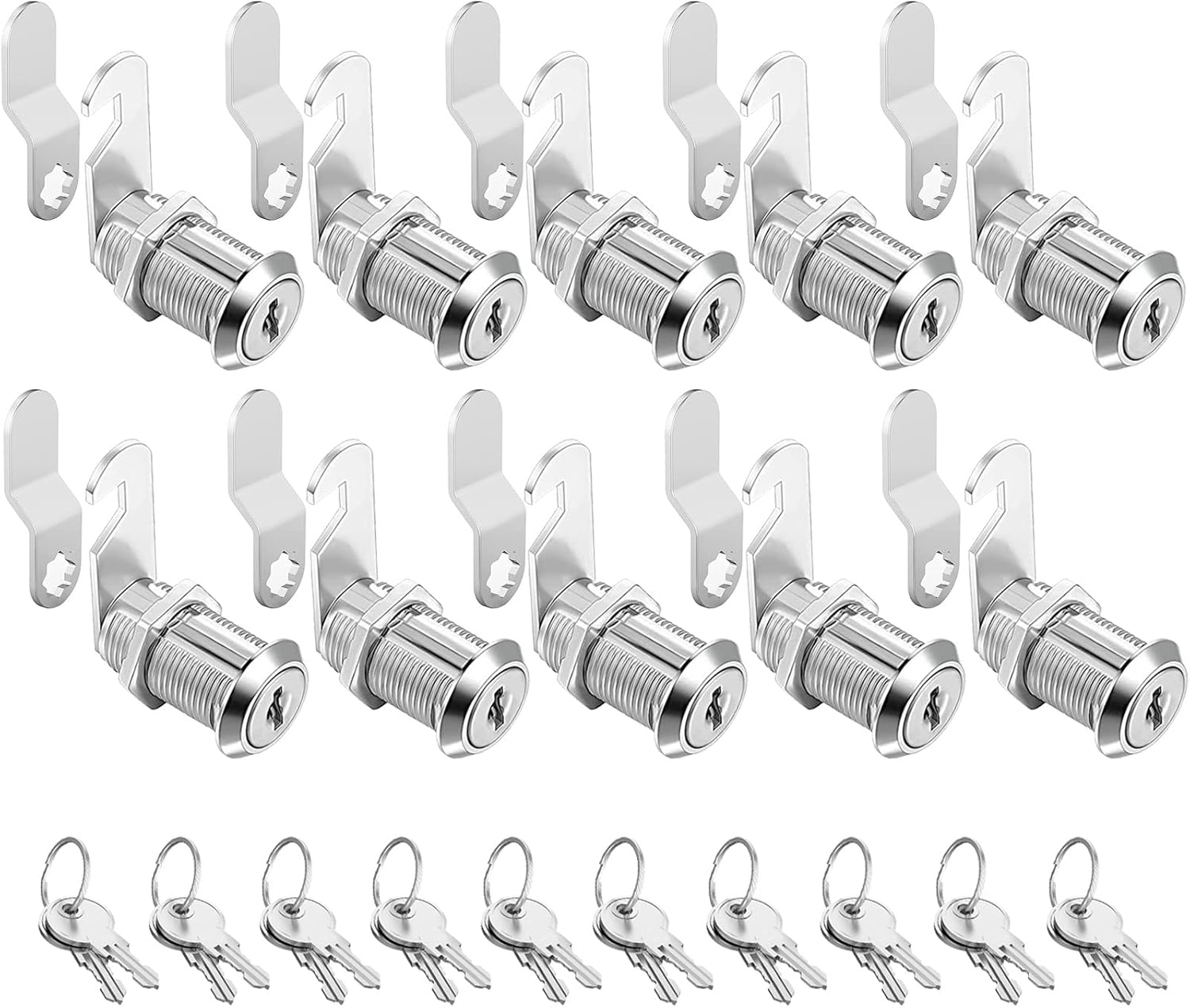 10 Pack Sartatue Cabinet Cam Locks Keyed Alike - 1-1/8'' for 7/8'' Max Door Thickness - Secure File Drawer Mailbox RV Storage - Zinc Alloy