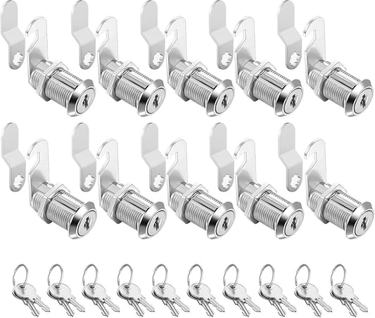 10 Pack Sartatue Cabinet Cam Locks Keyed Alike - 1-1/8'' for 7/8'' Max Door Thickness - Secure File Drawer Mailbox RV Storage - Zinc Alloy