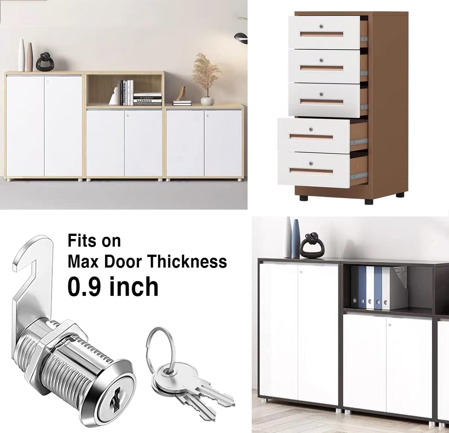 10 Pack Sartatue Cabinet Cam Locks Keyed Alike - 1-1/8'' for 7/8'' Max Door Thickness - Secure File Drawer Mailbox RV Storage - Zinc Alloy