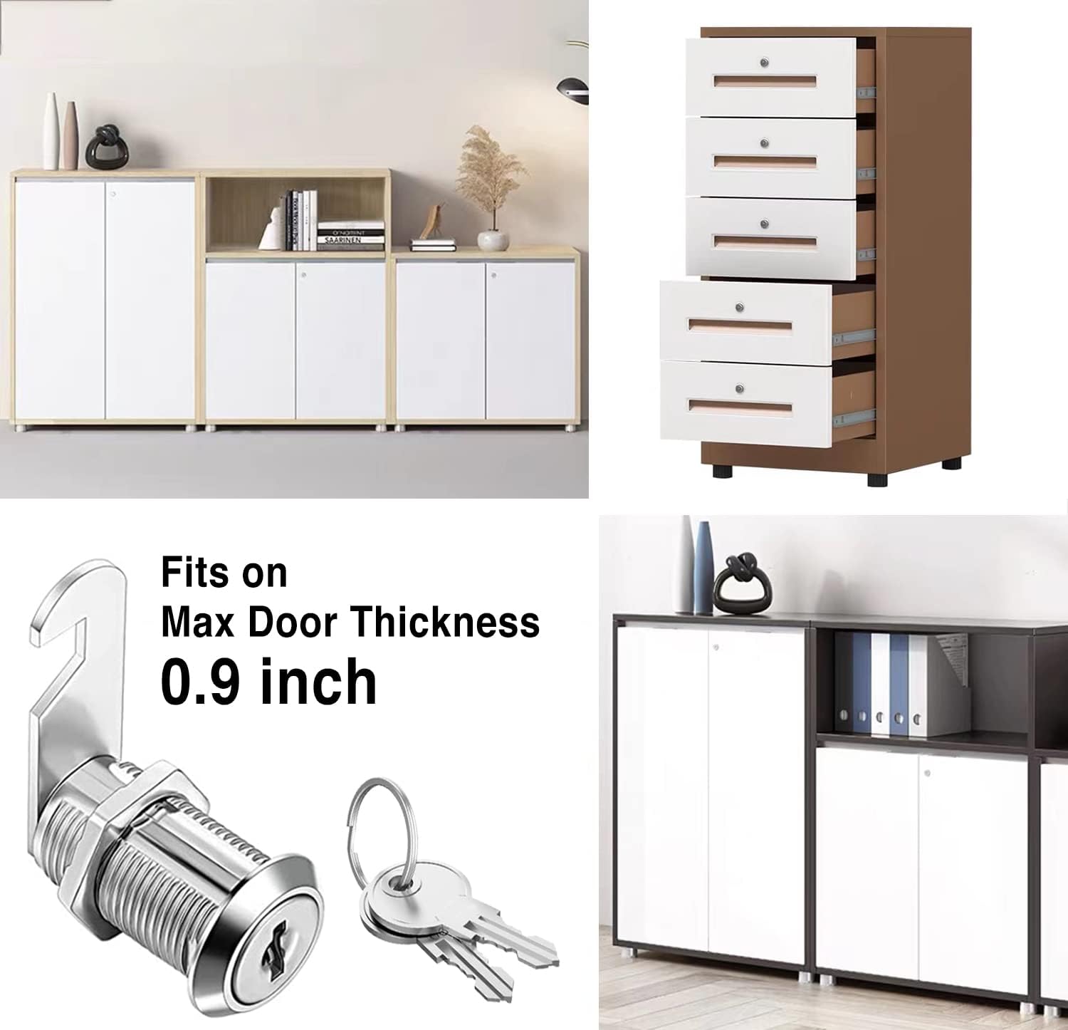 10 Pack Sartatue Cabinet Cam Locks Keyed Alike - 1-1/8'' for 7/8'' Max Door Thickness - Secure File Drawer Mailbox RV Storage - Zinc Alloy