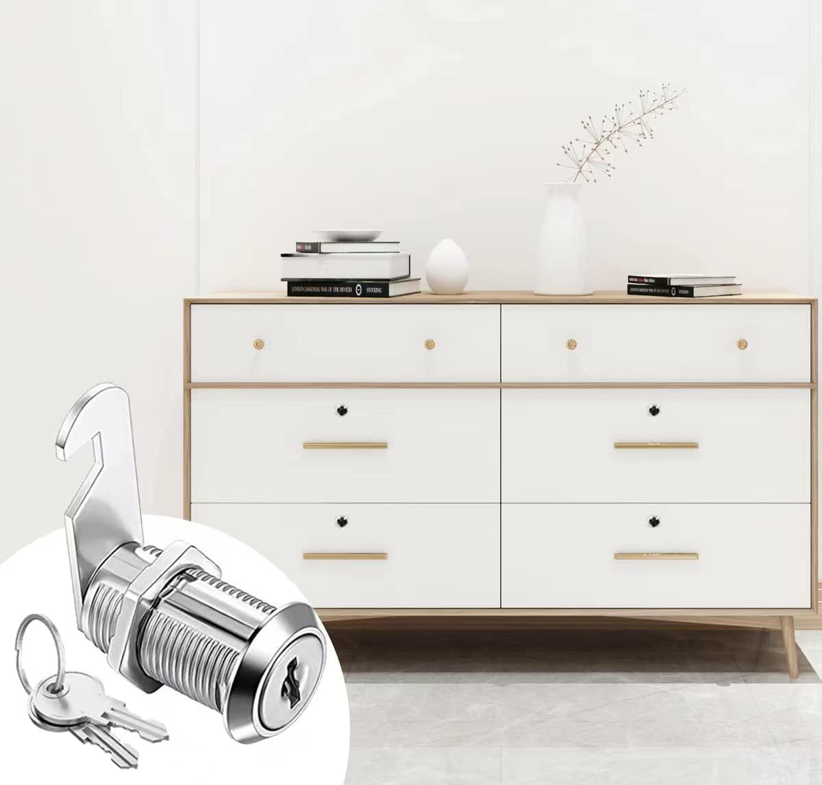 10 Pack Sartatue Cabinet Cam Locks Keyed Alike - 1-1/8'' for 7/8'' Max Door Thickness - Secure File Drawer Mailbox RV Storage - Zinc Alloy