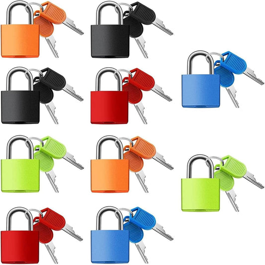 10 Pack Small Colored Metal Suitcase Locks with Keys - Mini Padlocks for Travel, School, Gym - Luggage Locks for Backpacks, Toolboxes, Lockers