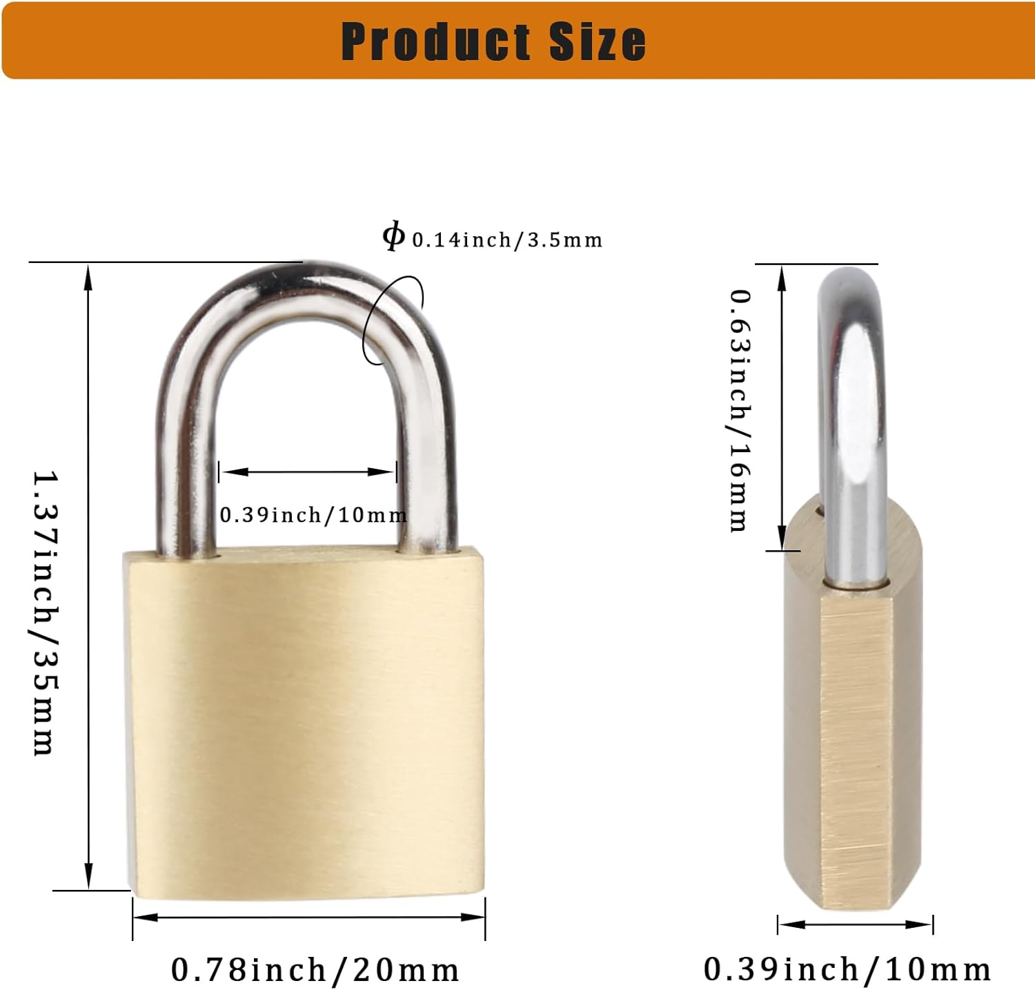 10-Pack Small Solid Brass Padlocks Keyed Alike - Mini Locks for Suitcases, Backpacks, Tool Boxes - 3/4" Wide Lock Body - Ideal for School Lockers and More