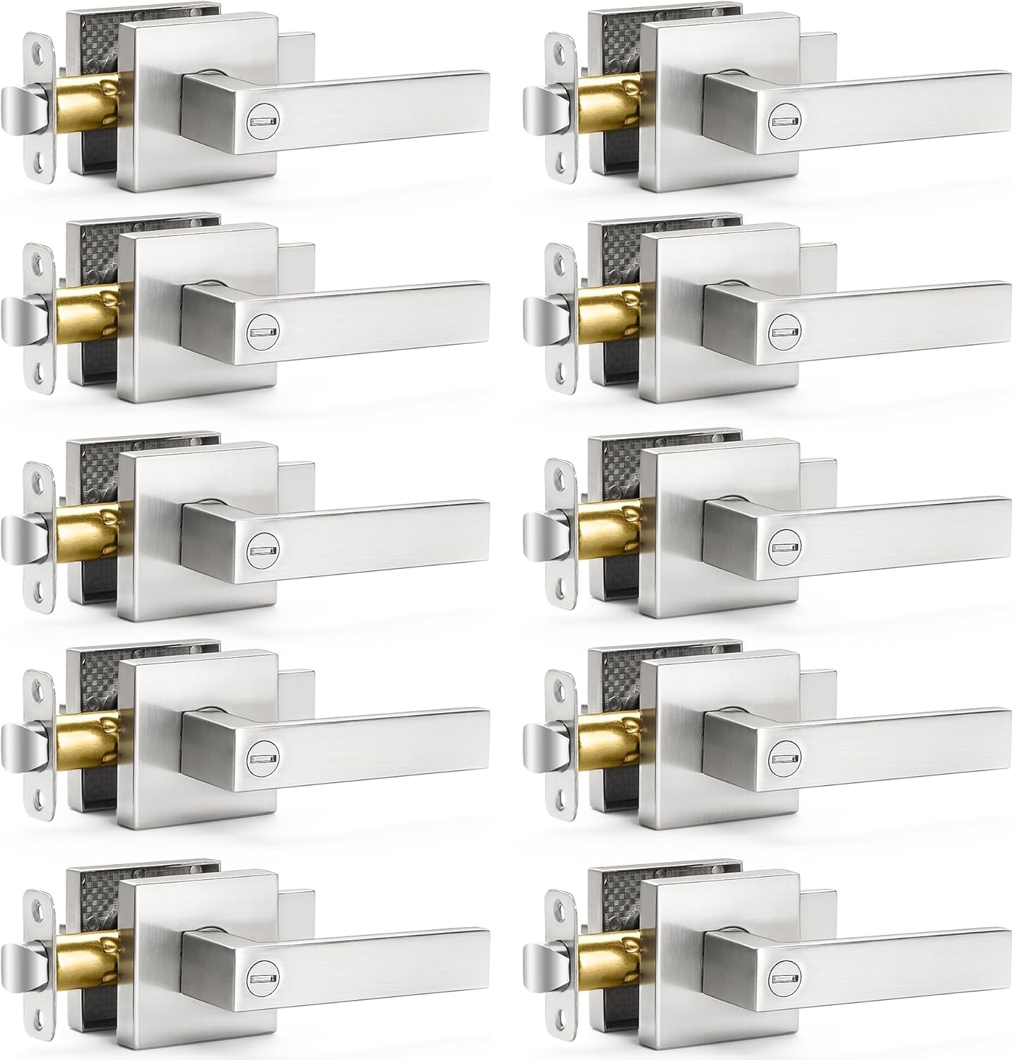10 Pack Sopoby Privacy Door Levers with Keyless Interior Knobs - Heavy Duty Bedroom/Bathroom Locks in Satin Nickel