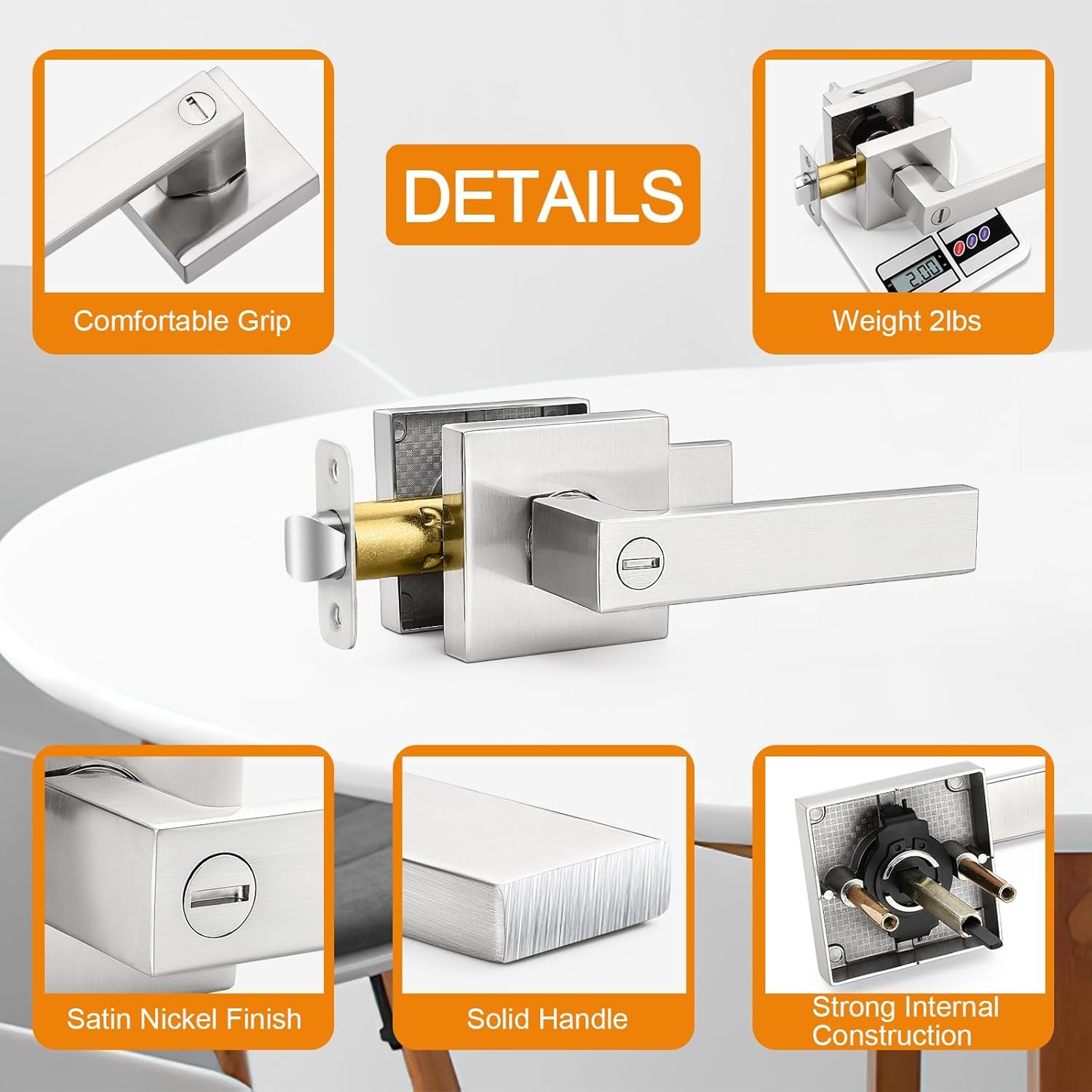 10 Pack Sopoby Privacy Door Levers with Keyless Interior Knobs - Heavy Duty Bedroom/Bathroom Locks in Satin Nickel