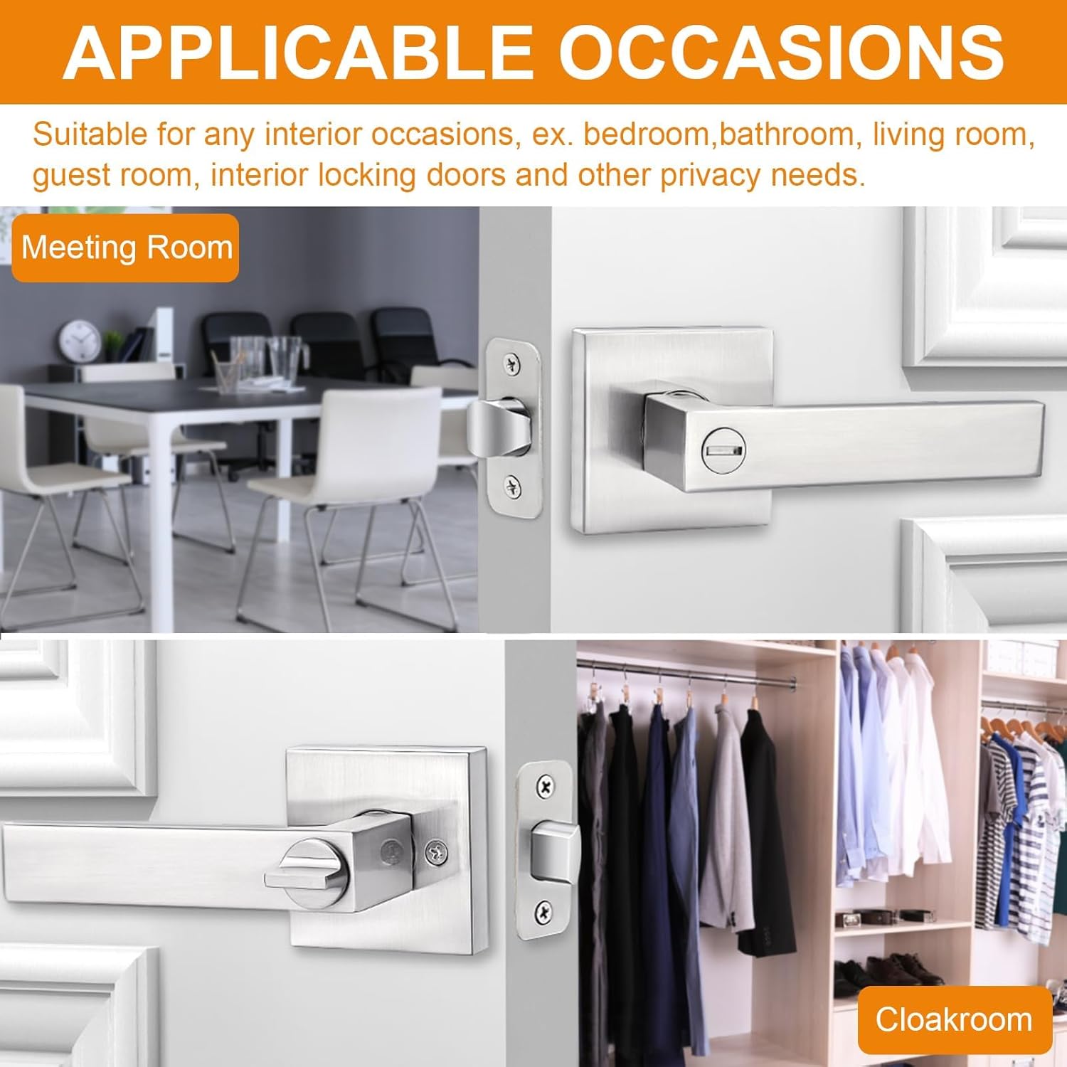 10 Pack Sopoby Privacy Door Levers with Keyless Interior Knobs - Heavy Duty Bedroom/Bathroom Locks in Satin Nickel