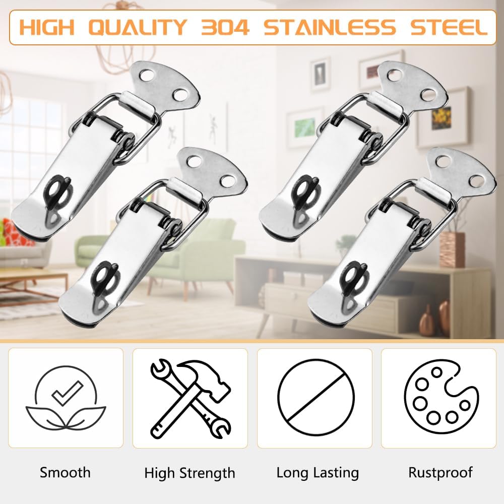 10 Pack Spring Loaded Toggle Latch Locking Hasp 72mm Stainless Steel Safety Buckle Latches with Padlock Hole for Trunk Cabinet Box