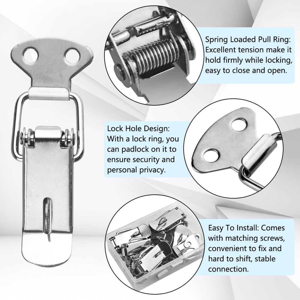 10 Pack Spring Loaded Toggle Latch Locking Hasp 72mm Stainless Steel Safety Buckle Latches with Padlock Hole for Trunk Cabinet Box