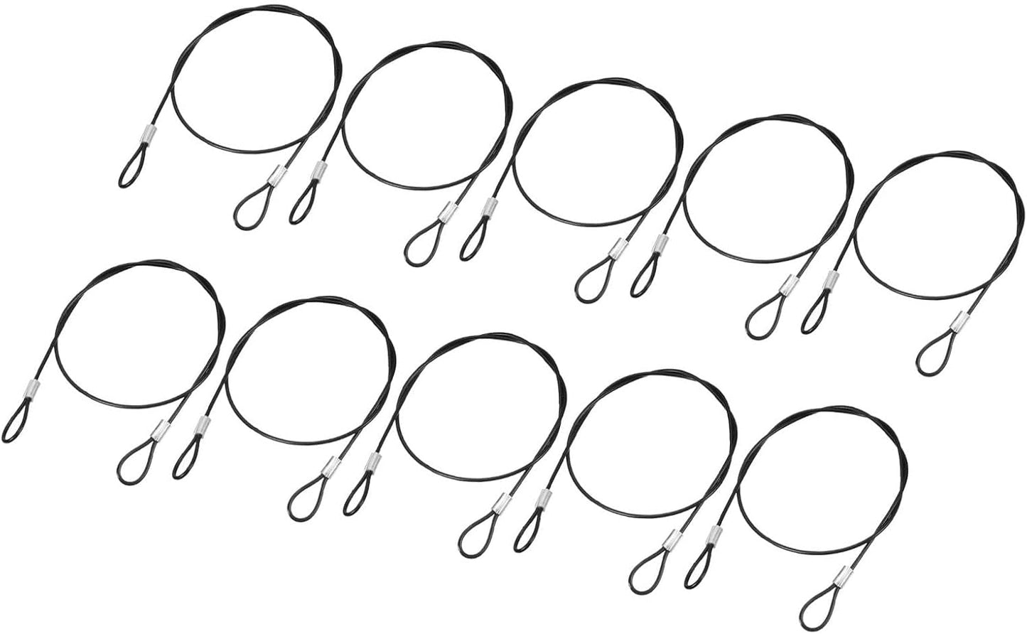 10 Pack Stainless Steel Safety Cable Locks for Home Security - Double Loop Wire Ropes for Doors, Fences - Black, 2ft, 2mm Diameter