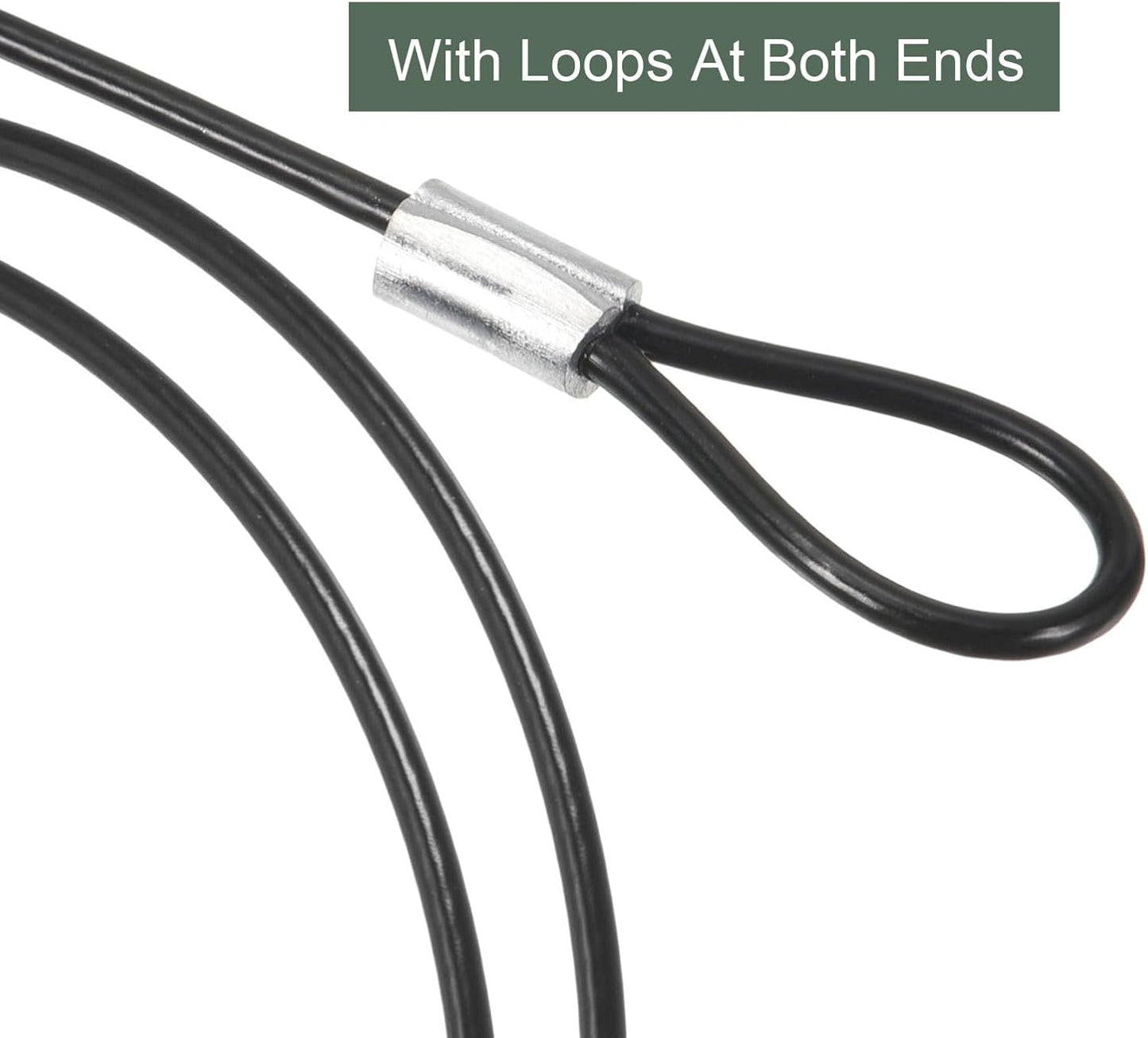 10 Pack Stainless Steel Safety Cable Locks for Home Security - Double Loop Wire Ropes for Doors, Fences - Black, 2ft, 2mm Diameter