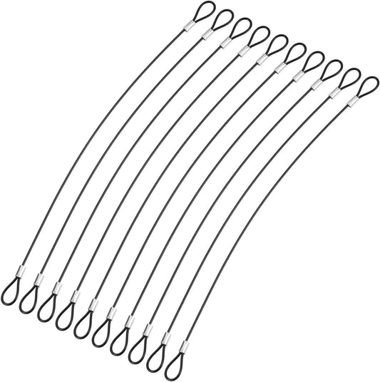 10-Pack Stainless Steel Safety Cable Locks with Double Loops - Ideal for Outdoor and Luggage Security (Black, 12-Inch)