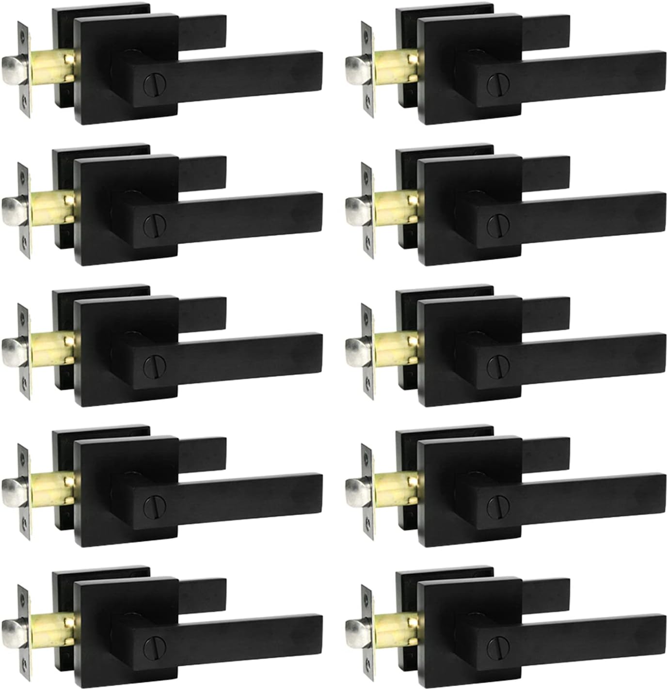 10 Pack SUNTAI Matte Black Square Plate Interior Privacy Door Locksets for Bedroom/Bathroom Handles and Levers