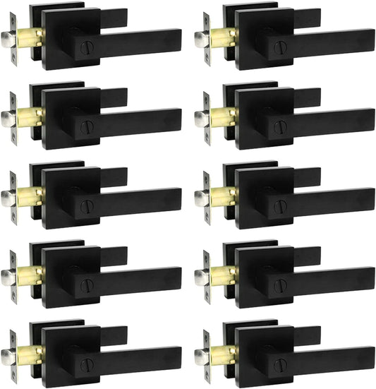 10 Pack SUNTAI Matte Black Square Plate Interior Privacy Door Locksets for Bedroom/Bathroom Handles and Levers