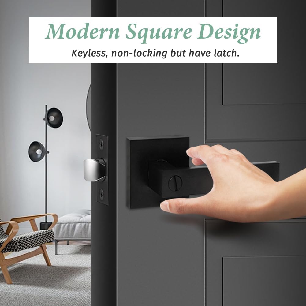 10 Pack SUNTAI Matte Black Square Plate Interior Privacy Door Locksets for Bedroom/Bathroom Handles and Levers