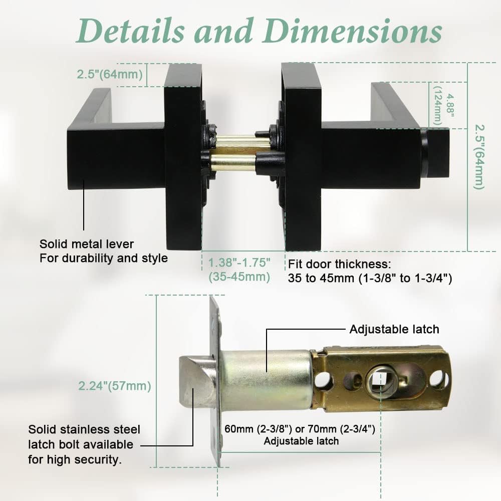 10 Pack SUNTAI Matte Black Square Plate Interior Privacy Door Locksets for Bedroom/Bathroom Handles and Levers
