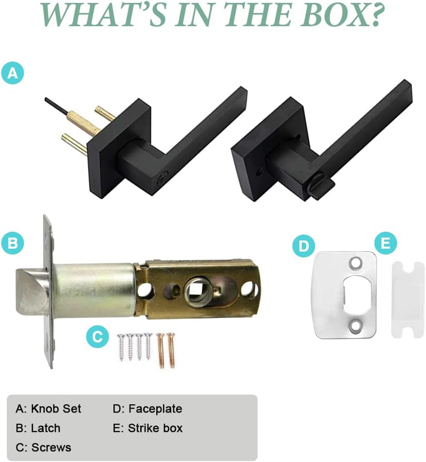 10 Pack SUNTAI Matte Black Square Plate Interior Privacy Door Locksets for Bedroom/Bathroom Handles and Levers