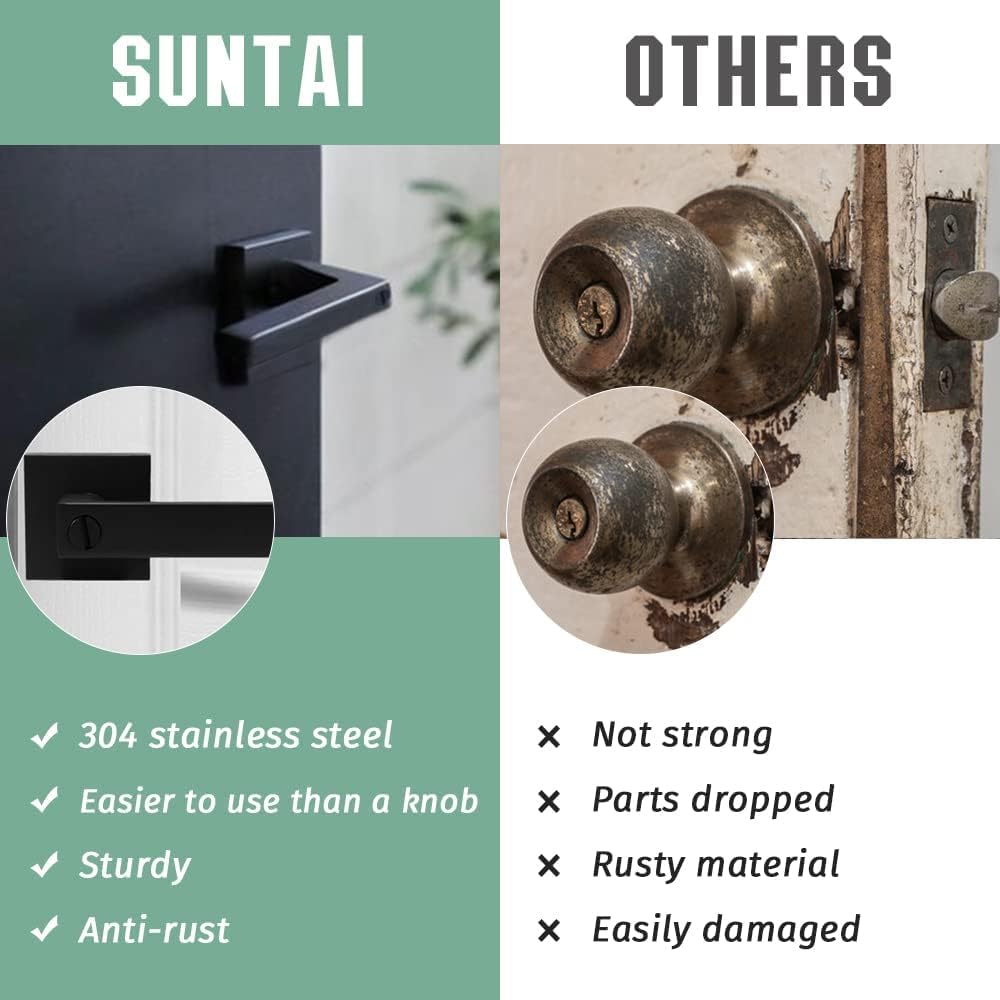 10 Pack SUNTAI Matte Black Square Plate Interior Privacy Door Locksets for Bedroom/Bathroom Handles and Levers