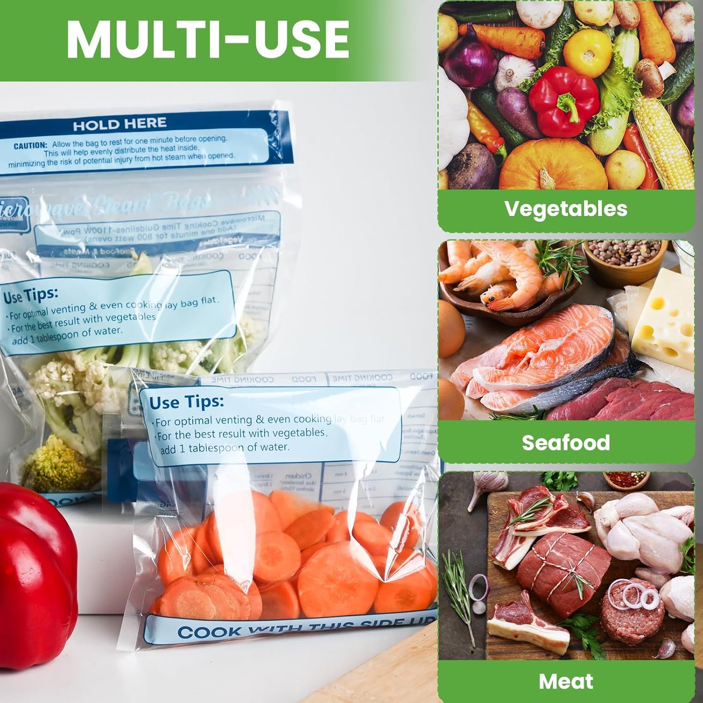 10 Pack TMEDW Steam Cooking Bags for Vegetables, Seafood, and Meat - Microwave and Freezer Safe