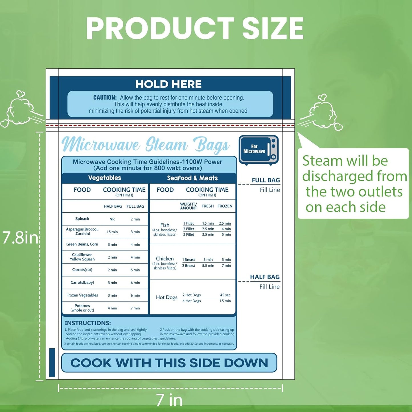 10 Pack TMEDW Steam Cooking Bags for Vegetables, Seafood, and Meat - Microwave and Freezer Safe