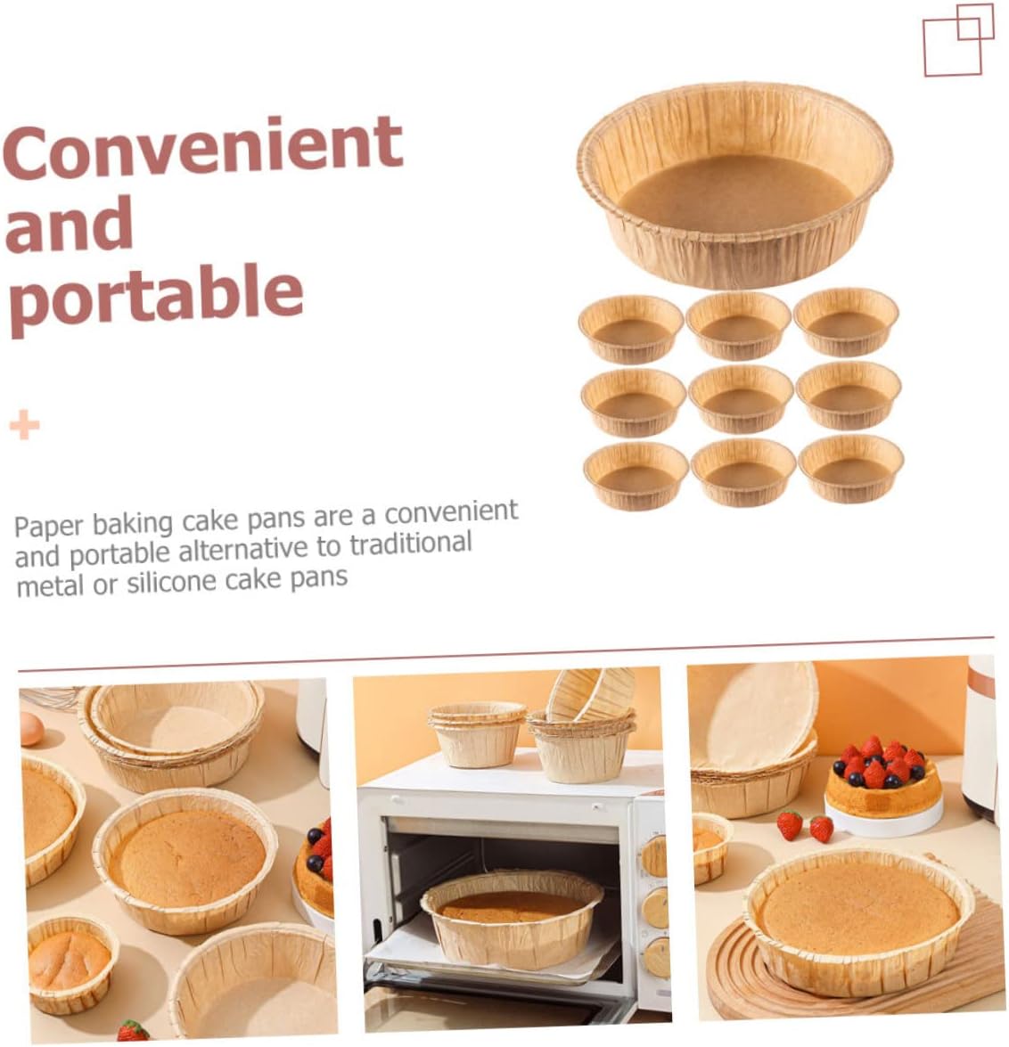 10 Pack VINTORKY 6 Inch Round Disposable Baking Pans - Heat-Resistant Paper Cake Pans for Easy Release of Various Baked Goods