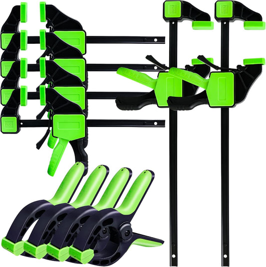 10-Pack Wood Clamps, 12" and 6" Bar Clamps for Woodworking - F Clamps with 150 LBS Load Limit, One-Handed Clamp/Spreader for DIY
