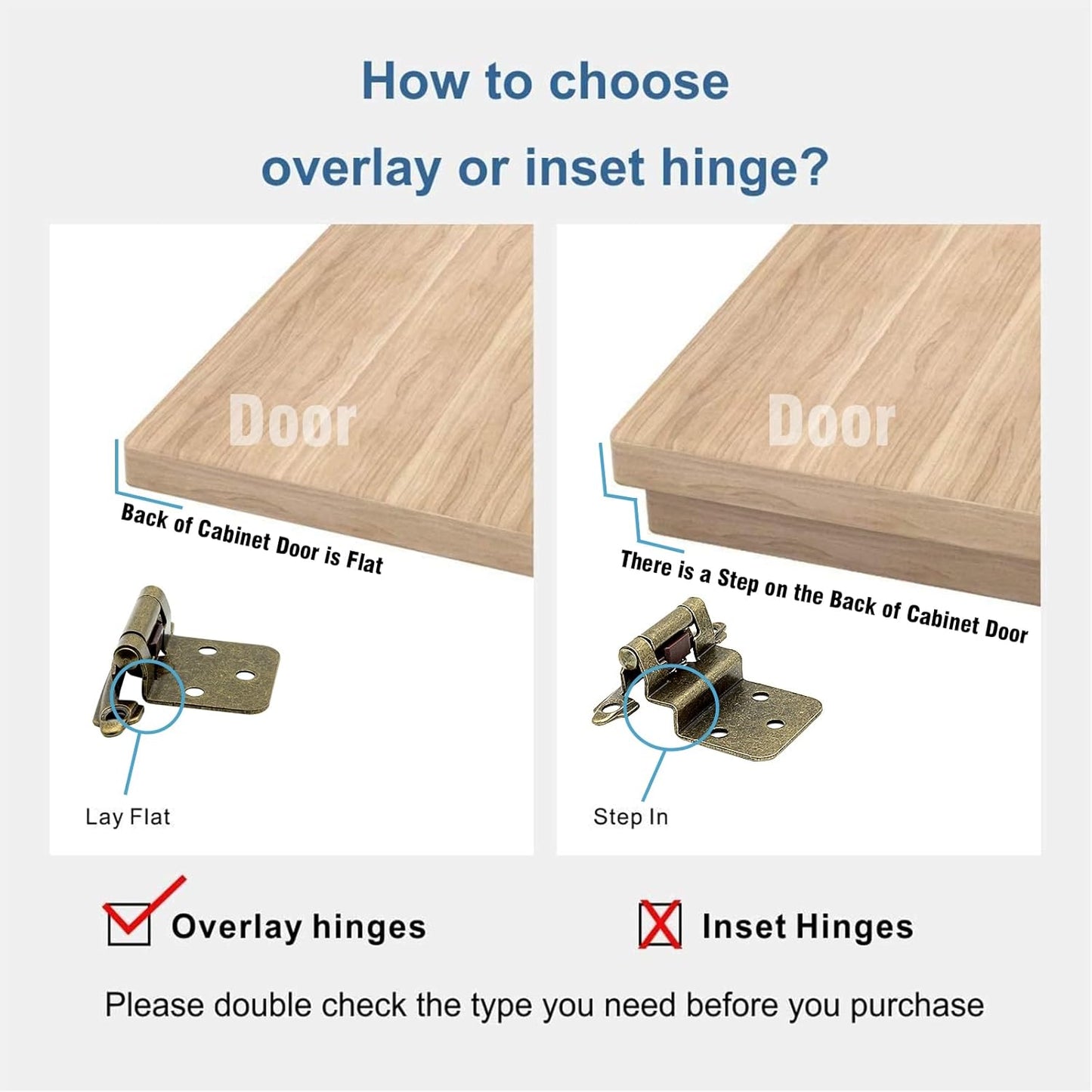 10 Pair Antique Brass Cabinet Hinges for Kitchen Cabinets - 1/2" Overlay, Self Closing Flush Mount Hinges with Upgraded Screws - Set of 20