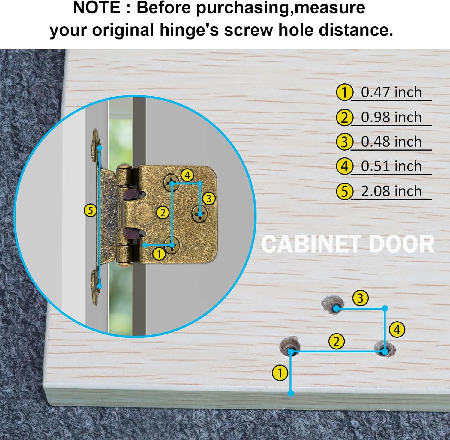 10 Pair Antique Brass Cabinet Hinges for Kitchen Cabinets - 1/2" Overlay, Self Closing Flush Mount Hinges with Upgraded Screws - Set of 20
