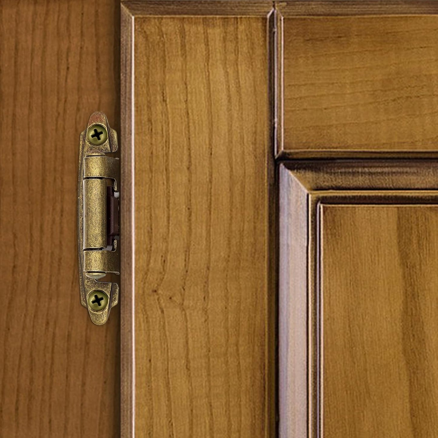 10 Pair Antique Brass Cabinet Hinges for Kitchen Cabinets - 1/2" Overlay, Self Closing Flush Mount Hinges with Upgraded Screws - Set of 20