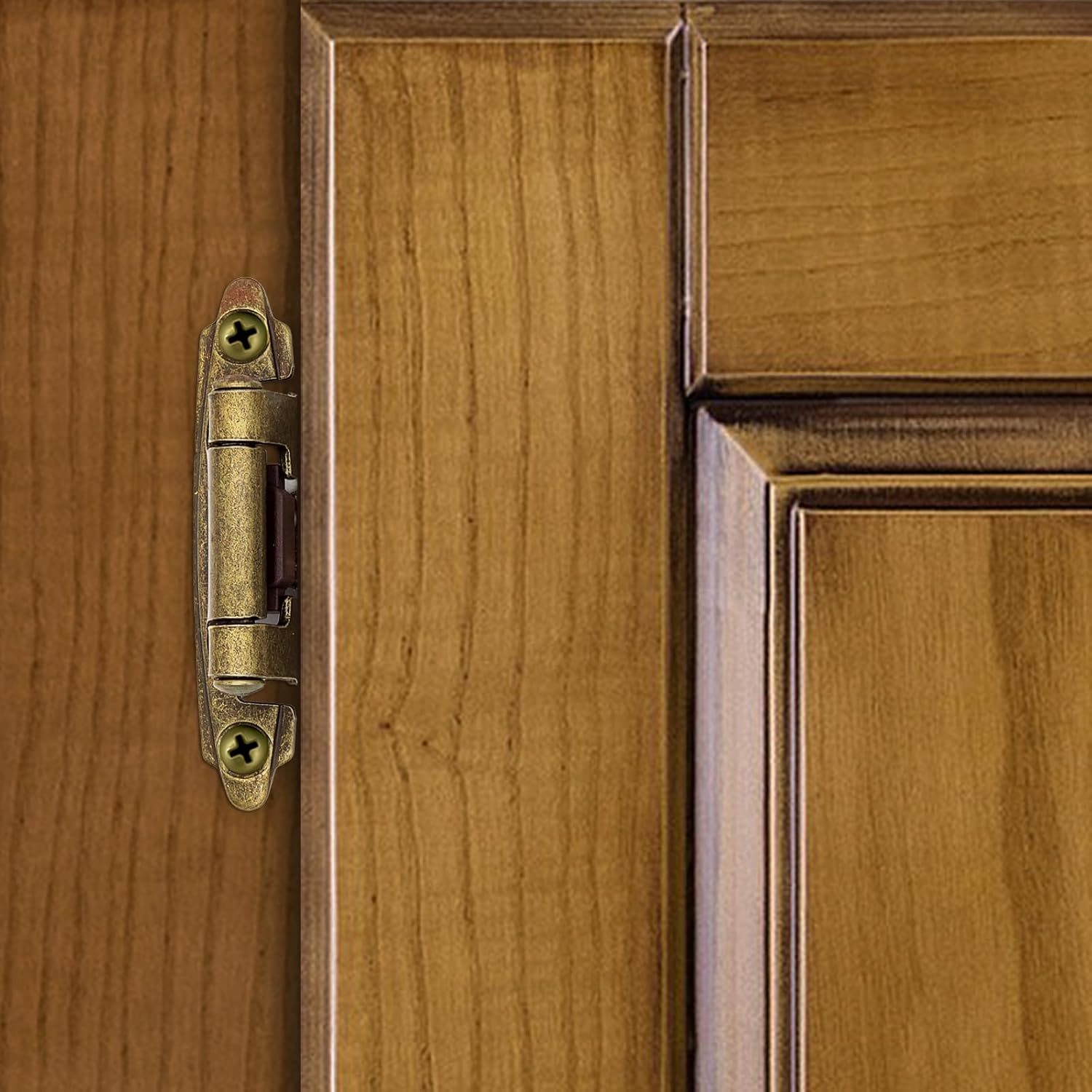 10 Pair Antique Brass Cabinet Hinges for Kitchen Cabinets - 1/2" Overlay, Self Closing Flush Mount Hinges with Upgraded Screws - Set of 20