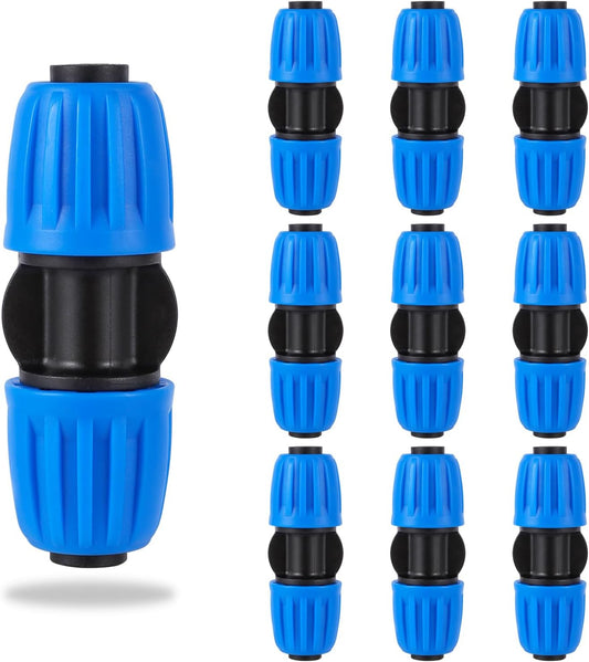 10 Pcs Blue 16mm Drip Irrigation Fittings Lock Barbed Connectors for 1/2 Inch Tubing