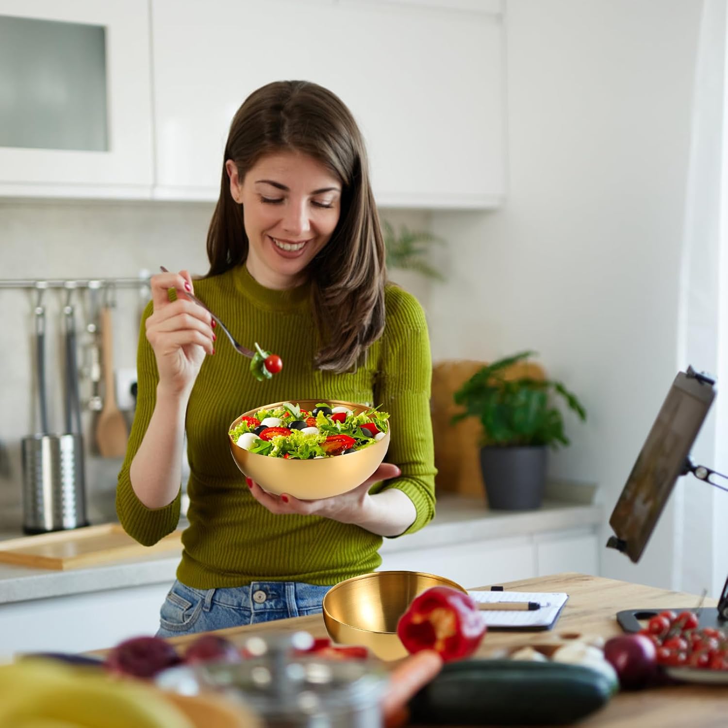 10 Pcs Gold Stainless Steel Mixing Bowls Set - Double Wall Salad, Soup, Fruit, and Cereal Bowls for Cooking and Baking