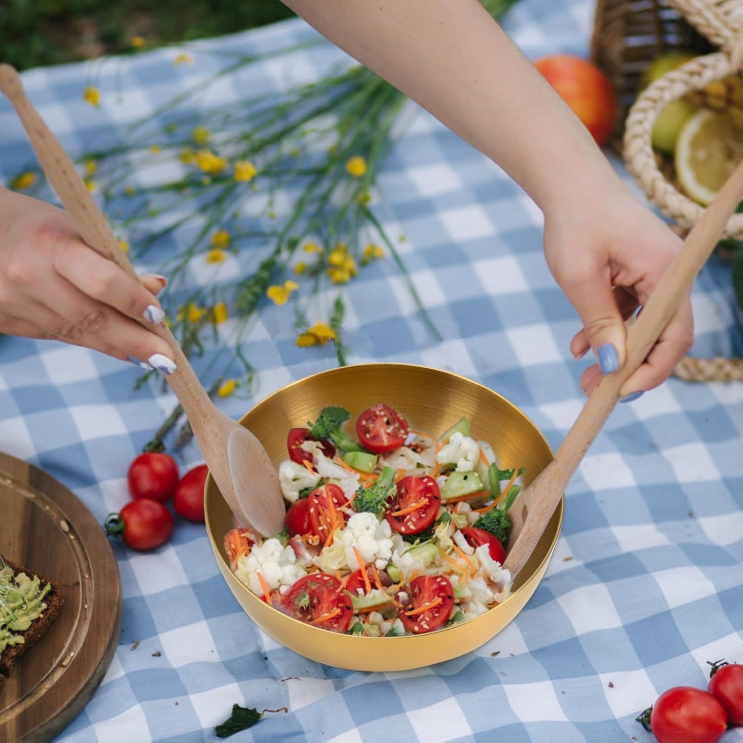 10 Pcs Gold Stainless Steel Mixing Bowls Set - Double Wall Salad, Soup, Fruit, and Cereal Bowls for Cooking and Baking