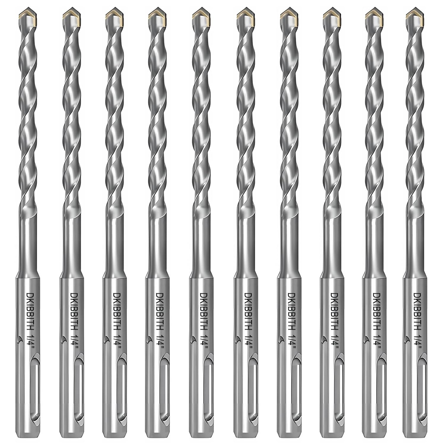 10-Piece 1/4” SDS Plus Drill Bits Set for Concrete, Cement, Tiles, Stone - Carbide Tipped, 6mm Diameter, 160mm Long