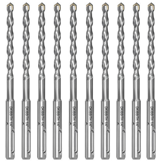 10-Piece 1/4” SDS Plus Drill Bits Set for Concrete, Cement, Tiles, Stone - Carbide Tipped, 6mm Diameter, 160mm Long