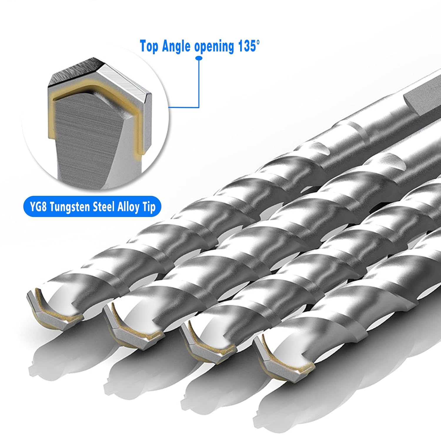 10-Piece 1/4” SDS Plus Drill Bits Set for Concrete, Cement, Tiles, Stone - Carbide Tipped, 6mm Diameter, 160mm Long