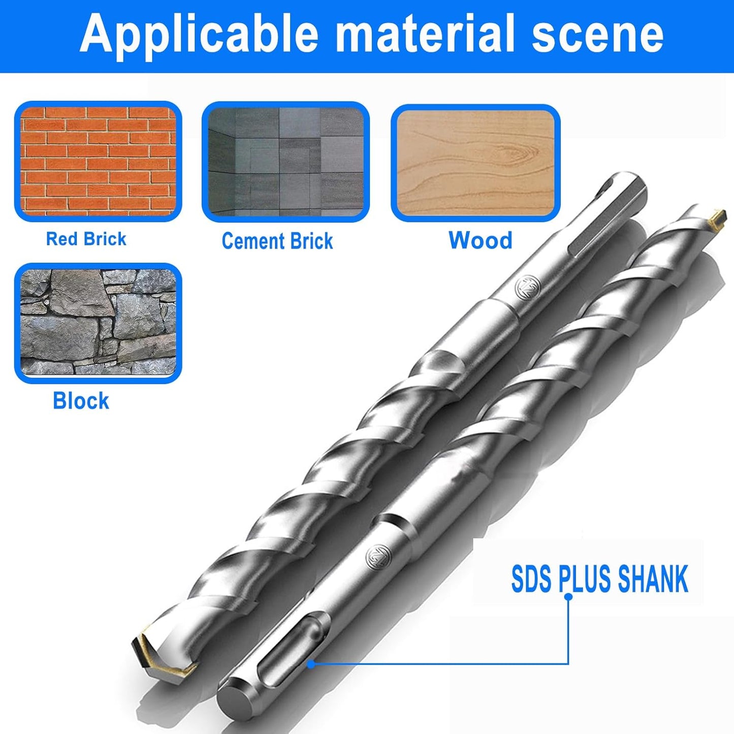 10-Piece 1/4” SDS Plus Drill Bits Set for Concrete, Cement, Tiles, Stone - Carbide Tipped, 6mm Diameter, 160mm Long
