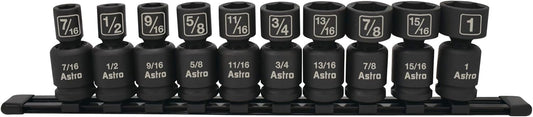 10-Piece Astro Pneumatic Tool 78240 Pinless Universal Impact Sockets Set - 1/2" Drive, SAE Sizes